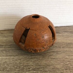 Vtg Hand Carved Wood Bell Rattle